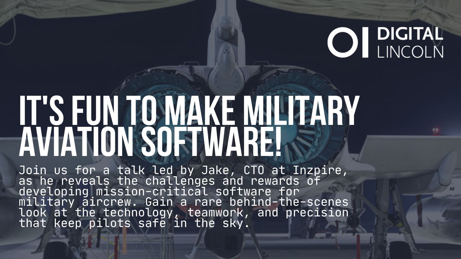 Jake, CTO at Inzpire, speaking about mission-critical software development for military aircrew at Mosaic in Lincoln.